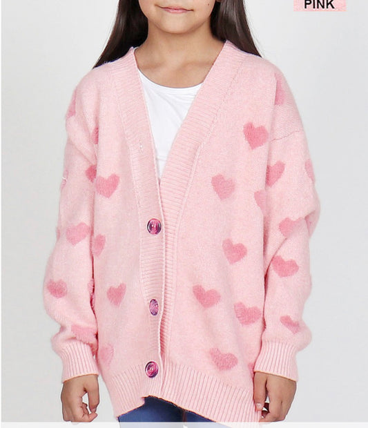 Soft Brushed Cardigan Sweater w/ Heart Design