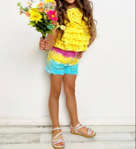 Yellow Rose Tiered Top and Shorts SET