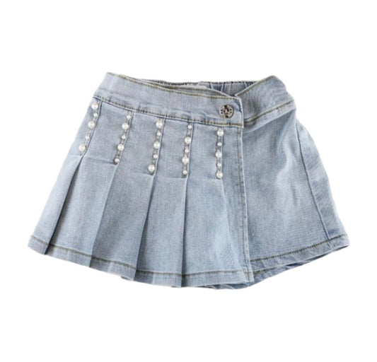 Pearls Pleat Denim Skorts