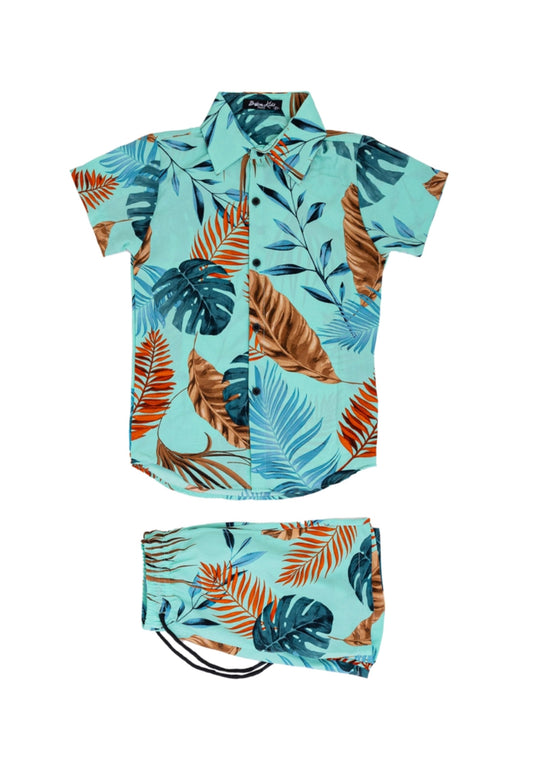 Kids Shirt & Shorts Set - Turquoise