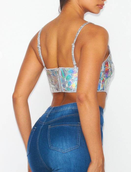 Egocentric Iridescent Shiny Metallic Crop Top