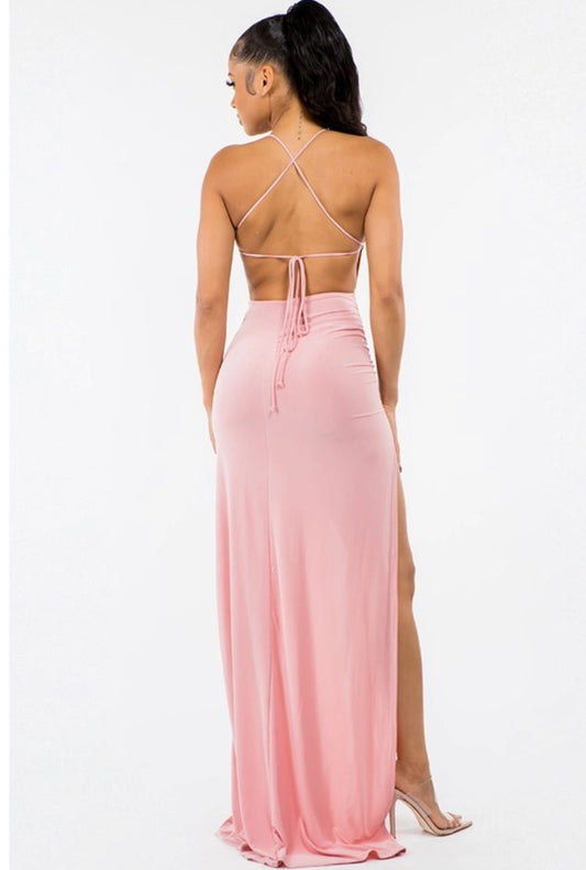 Cross Back Slit Maxi Dress