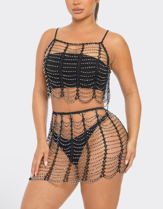 MESH TOP AND SKIRT SET
