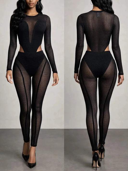 Mesh bodysuit legging Set
