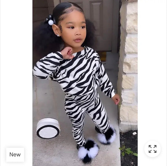 Girls Casual Zebra Long Sleeve Loose Suit set