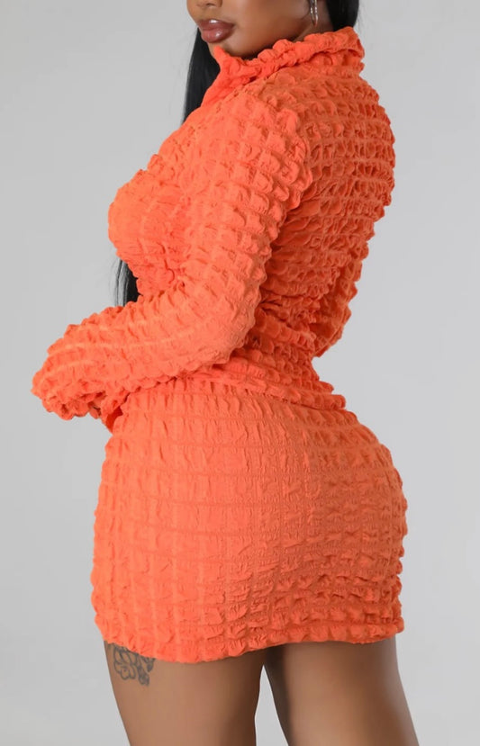 BUBBLE TEXTURED TOP AND SKIRT SET - Orange