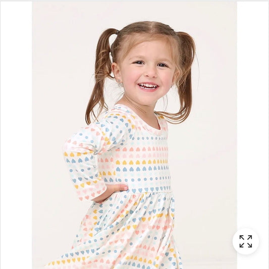 Hearts Girls Long Sleeve Twirl Dress