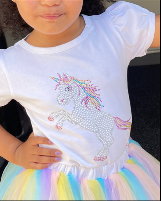 Beaded Unicorn Puff Sleeve Tee
