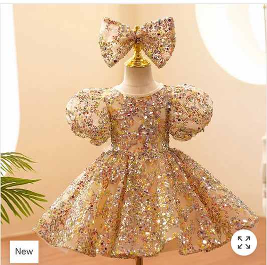 Princess Birthday Dress. Champagne Gold