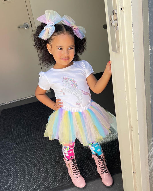 Beaded Unicorn Puff Sleeve Tee