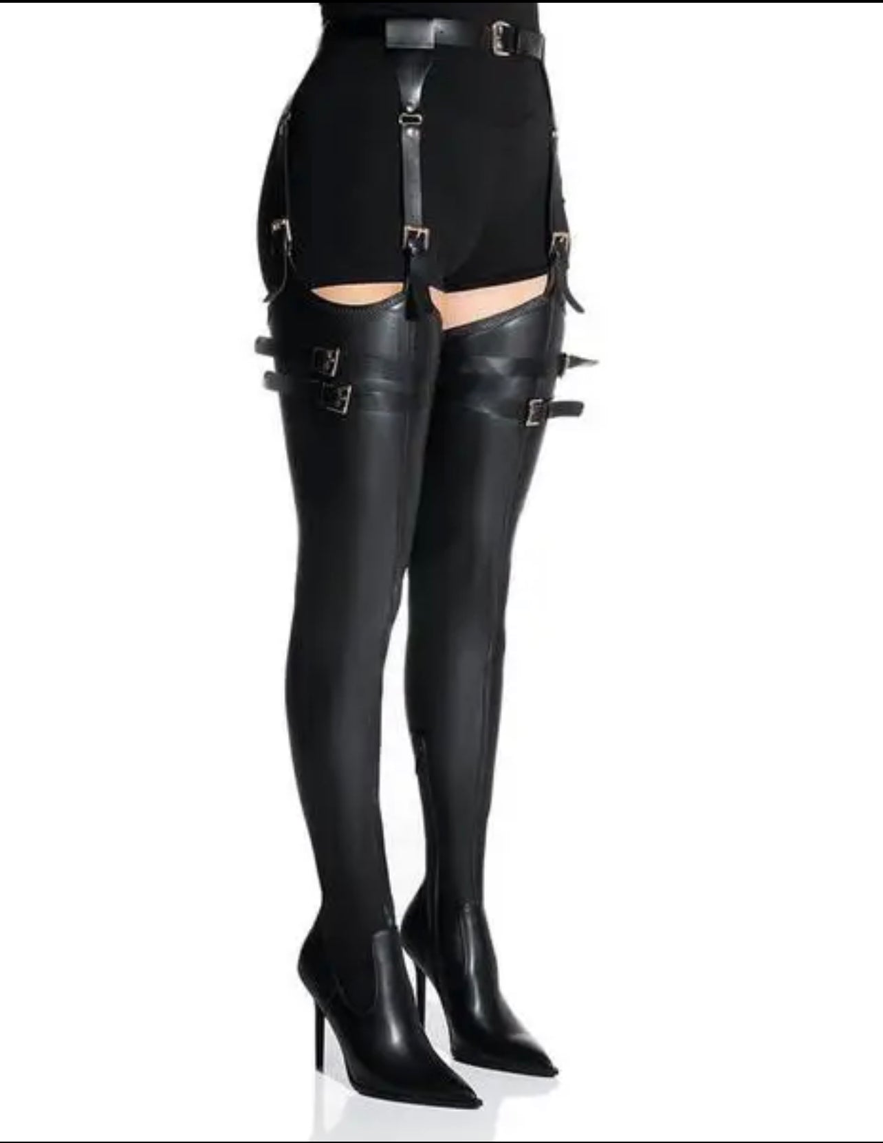 Women's Black Leather Belted Thigh High Boots Star Star Shop Women's Black Leather Belted Thigh High Boots Star Star Shop