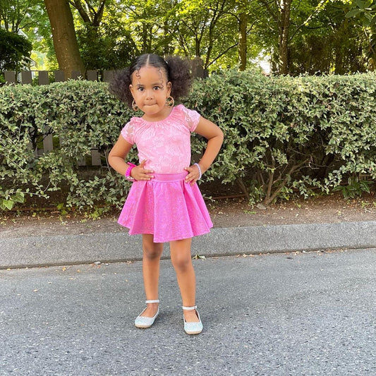 Cap Sleeve Lace Leotard - Pink