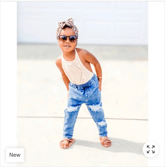 Distressed Denim Jeans- Dark Wash