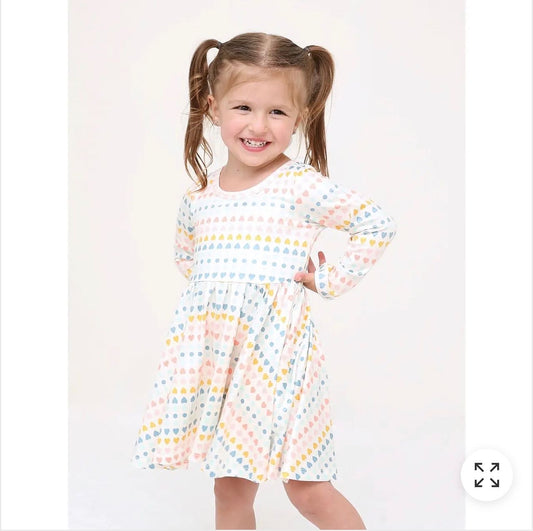 Hearts Girls Long Sleeve Twirl Dress