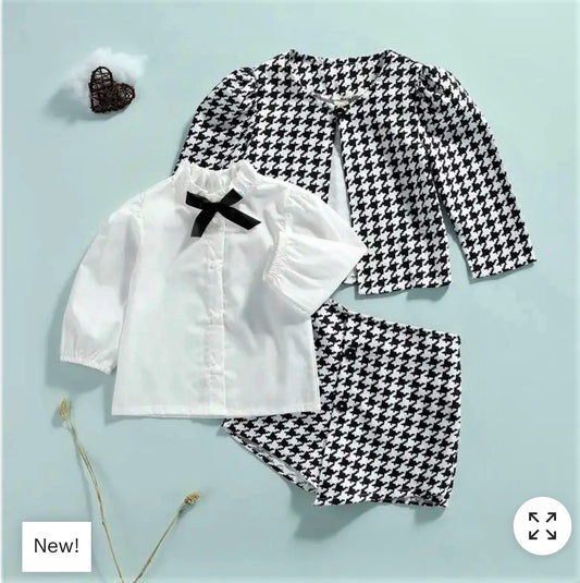 Black & White Plaid Blazer Coat 3 Piece Set