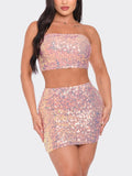 SEQUIN TUBE AND SKIRT SET- rose