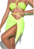 Neon Green Crystal Lace Up Bikini Set. Top&Bottom