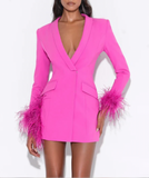 Fuchsia Feather Trim Blazer Dress