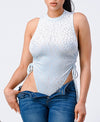 VELVET LEOPARD SIDE SHIRRING EXTREME CUT BODYSUIT