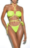 Neon Green Crystal Lace Up Bikini Set. Top&Bottom