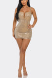 Rhinestone Suspender Mini Dress - Nude