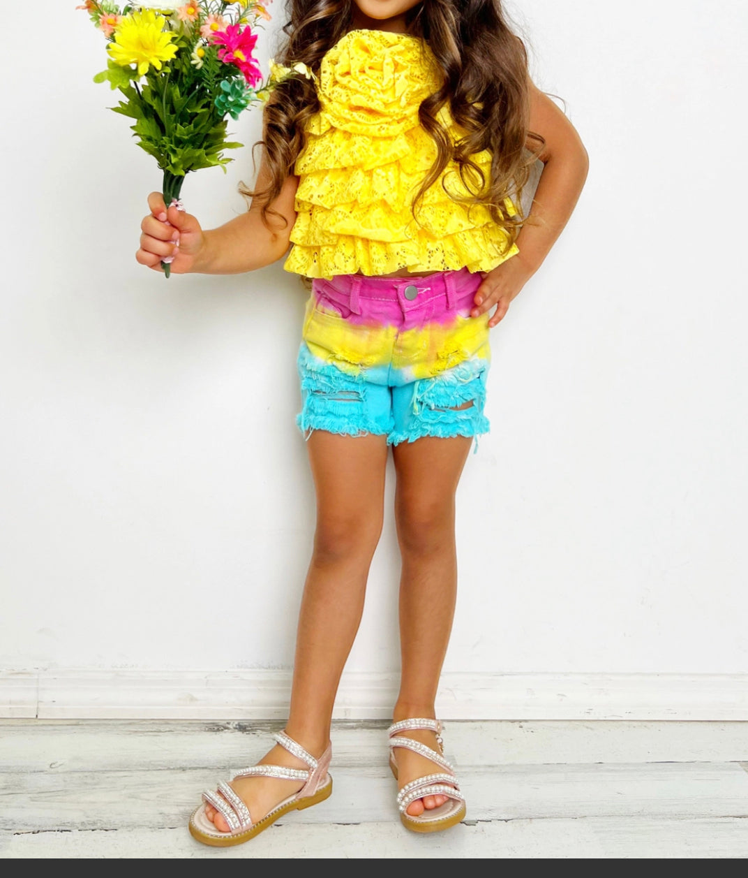 Yellow Rose Tiered Top and Shorts SET
