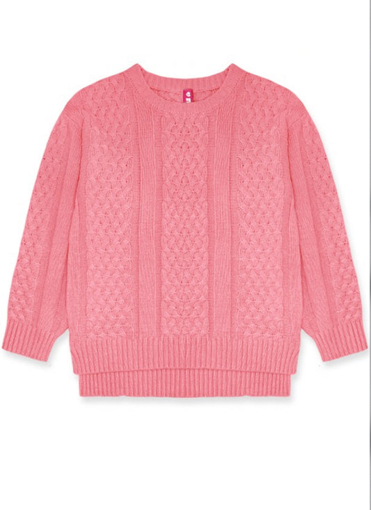 Chunky Knit Pullover Sweater - pink
