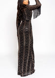 Hypnotic Black Gold Luxe Tassel Fringe Sequin Maxi Dress