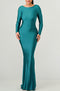 LONG-SLEEVE BACKLESS RUCHED MAXI DRESS - Hunter Green