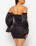 Off shoulder rushed mini dress