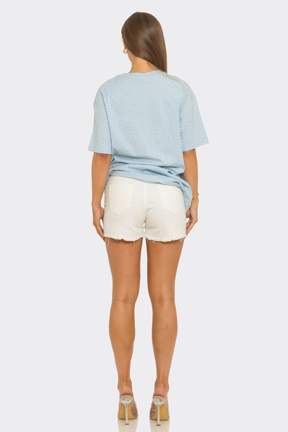 Rhinestone Studded Oversized Tee - baby blue