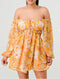 FLORAL PEBBLE CHIFFON PRINT RUFFLE MINI DRESS - Yellow