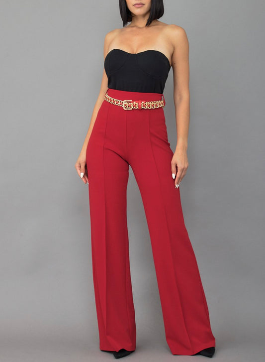 HIGH WAIST PANTS WITH CHAIN BELT DETAIL