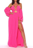 Once An Angel Hot Pink Slit Chiffon Maxi Dress