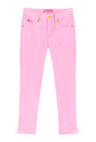 Pink Stretch Denim Jeans w/ Roll-up - Rose Gold Buttons