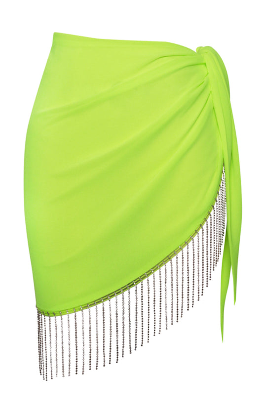 Neon Green Cover Up with Crystal Fringe