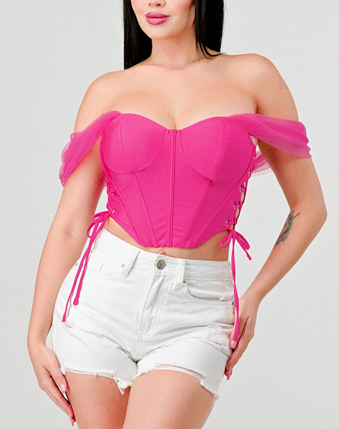 OFF THE SHOULDER SIDE LACE UP CORSET TOP