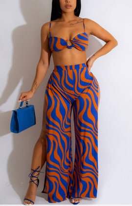 ZEBRA PRINT TOP AND SLIT PANTS SET