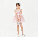 Kids BIRTHDAY TUTU DRESS with belt. Multi Pink & Sparkle Pink