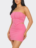 RIB TUBE CROP TOP WITH SKIRT SET-GREEN
