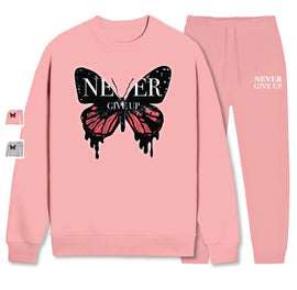 Never Give Up Sweatshirt/Jogger Set - GREY