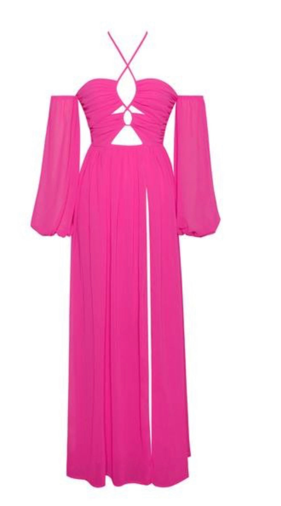 Once An Angel Hot Pink Slit Chiffon Maxi Dress