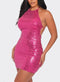 HALTER NECK SEQUIN MINI DRESS WITH BACK TIE