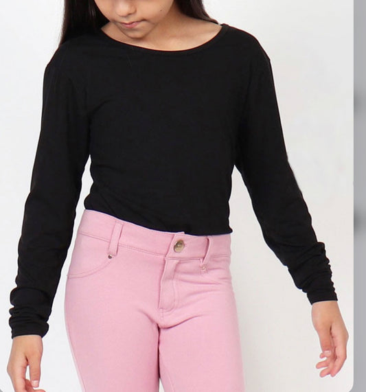 Girl's Softie Knit L/S Tee w/Back Cross Tapping