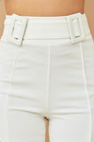 BUCKLE DETAIL HIGH WAIST PANTS- white.