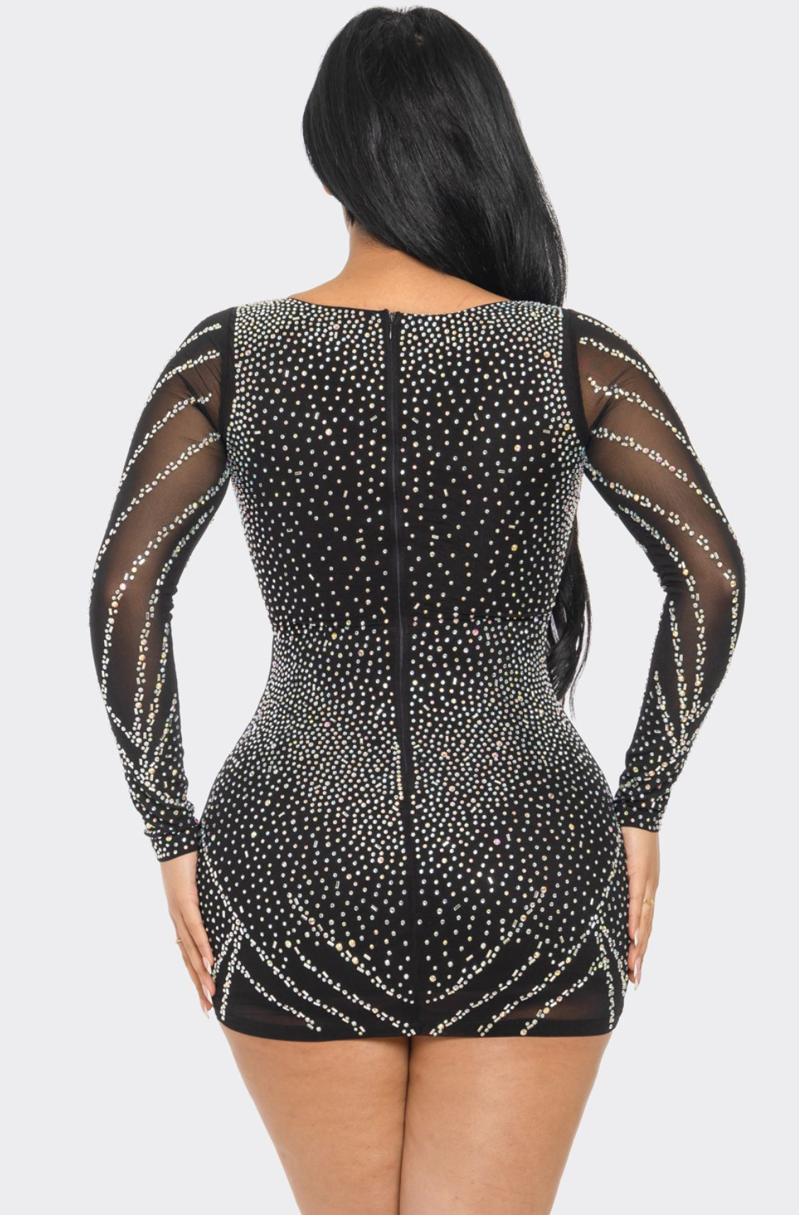 RHINESTONE/CUT MIRROR EMBELLISHED MINI DRESS