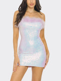 TUBE DRESS WITH FUR DETAIL - purple/pink