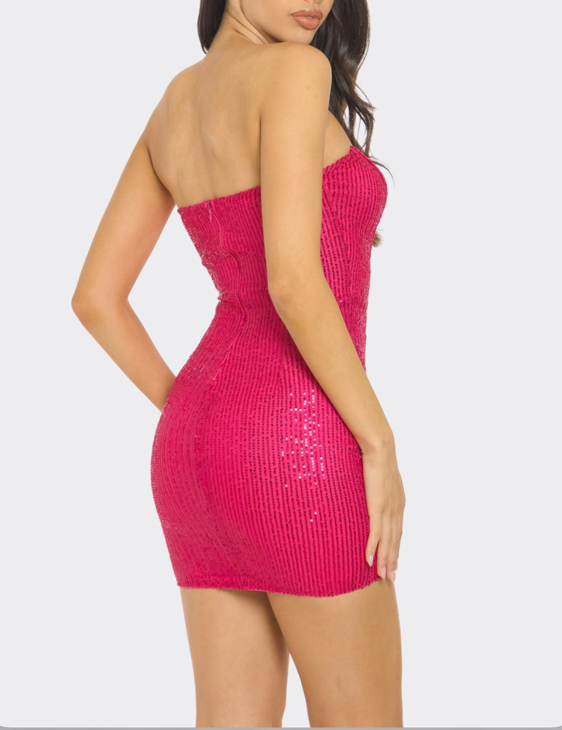 TUBE CORSET SEQUINS DRESS- hot pink