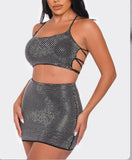 SEQUIN TIE BACK CROP TOP AND MINI SKIRT SET