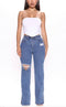 Distressed Straight Leg Denim Jeans